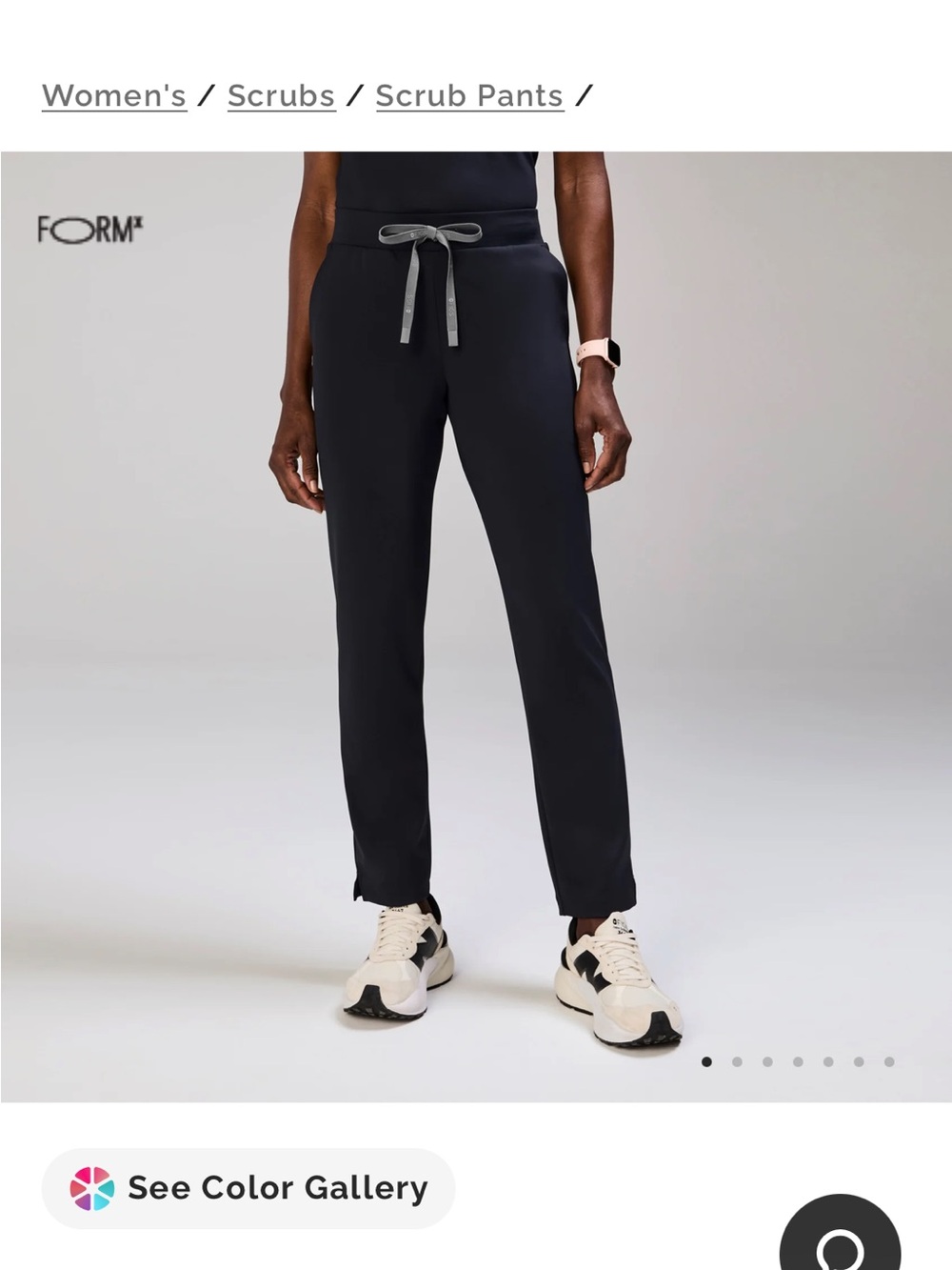 FORM Women's Black Scrub Pants with Gray Drawstring - Medium Tall